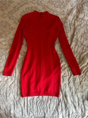 Azzedine Alaia Red Long-Sleeve Mini Bodycon Dress 1991